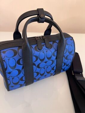 COACH Rowan Satchel Leather Signature C Blue Black Top Handle Bag